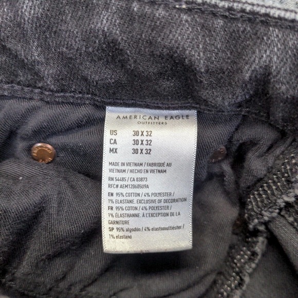 American Eagle Outfitters Men's Straight Leg Jeans Black 30x32 5-Pocket Whisker - Picture 9 of 11